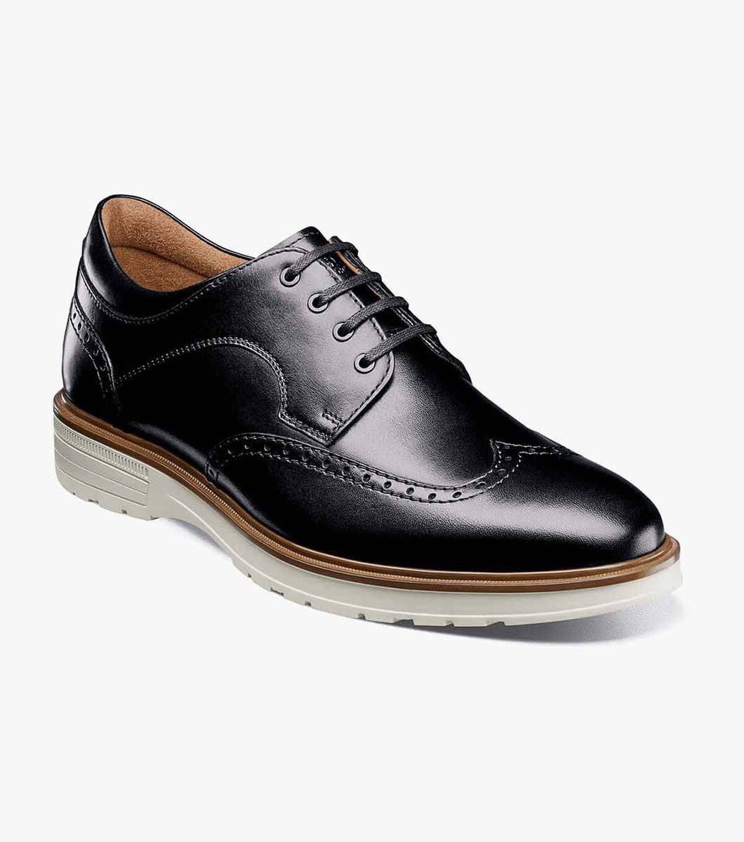 Men’s Dress Shoes Black w/White Wingtip Oxford Florsheim Astor