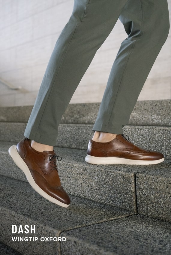 Hybrid Styles Image features the Dash Wingtip in cognac.