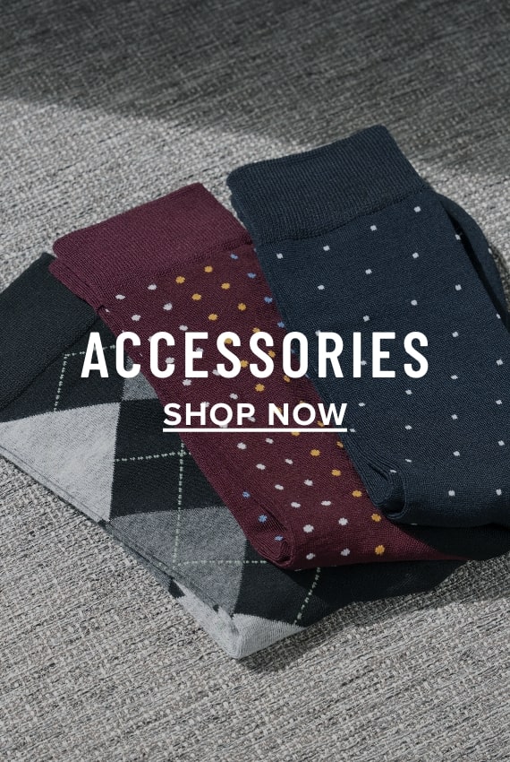 Men's Accessories view all category. Image features a variety of Florsheim socks.