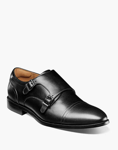 Rucci Cap Toe Double Monk Strap in Black Smooth for $130.00 dollars.