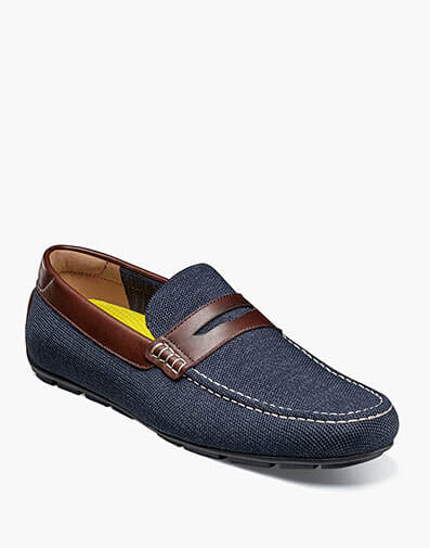 Motor Knit Moc Toe Penny Driver in Navy Multi for $95.00 dollars.