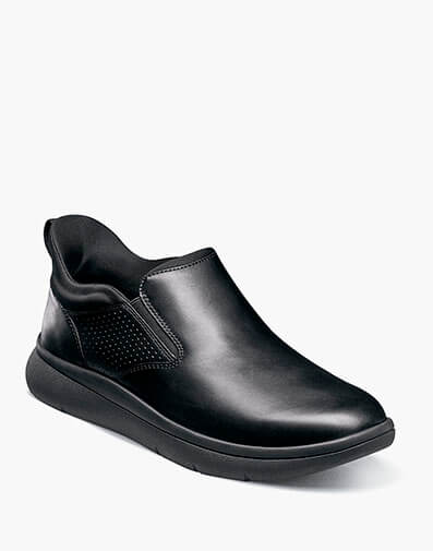 Fleet Plain Toe Slip On Sneaker in Black Smooth for $110.00 dollars.