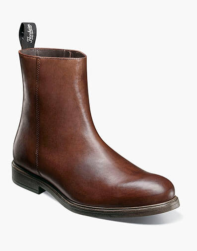 Orlando Plain Toe Zip Boot in Brown for $225.00 dollars.