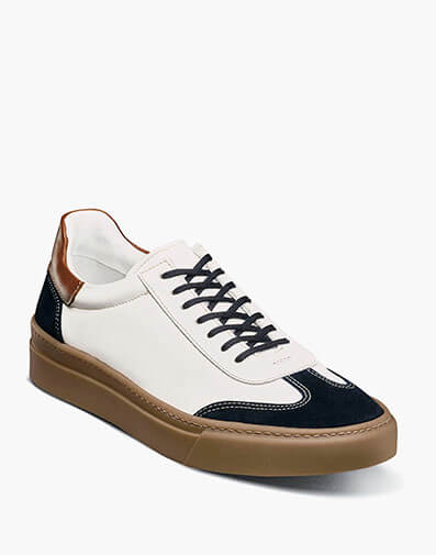 Fremont T-Toe Lace Up Sneaker in White/Navy Multi for $195.00 dollars.